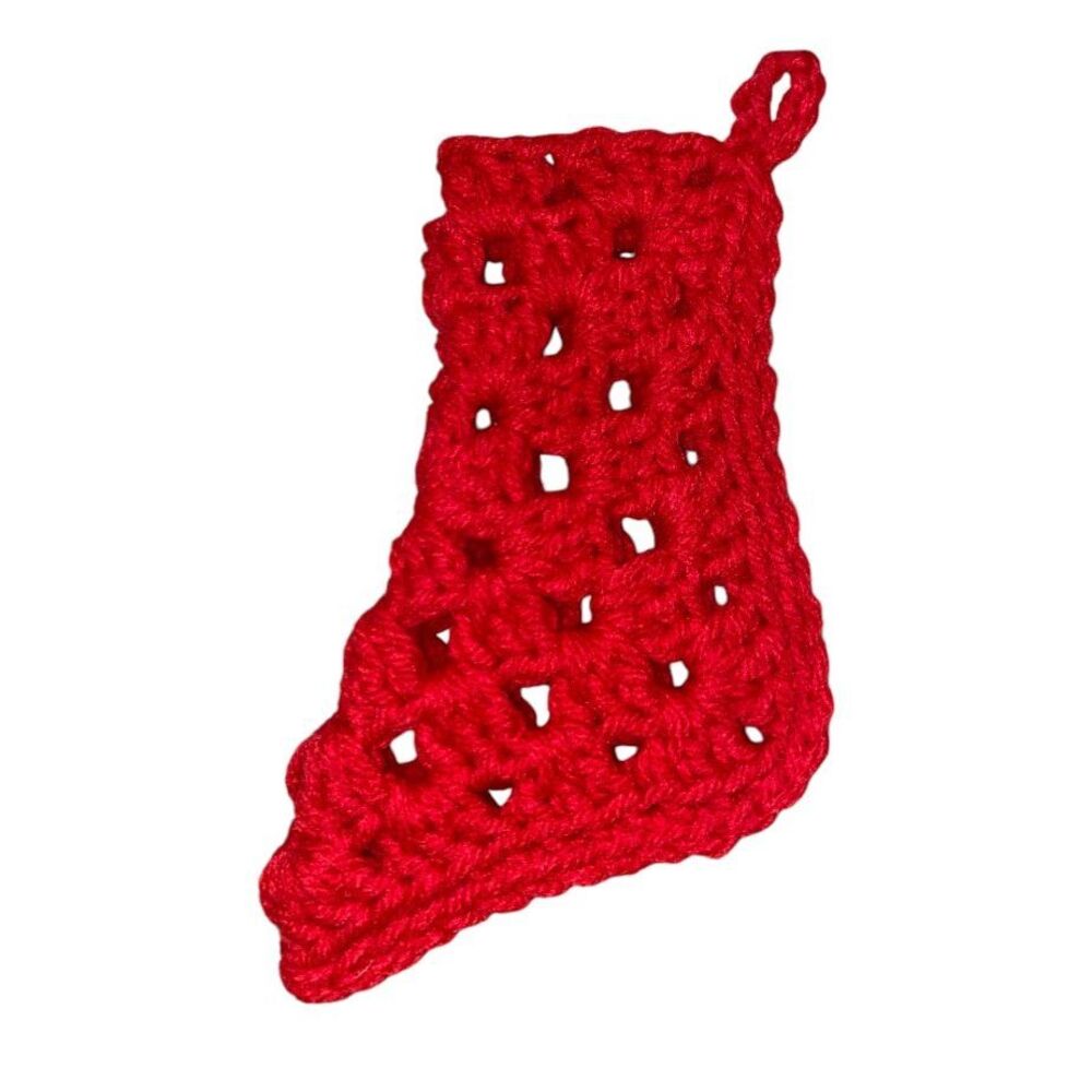 ⭐️5/$10⭐️ Red Crochet Granny Square Christmas Stocking Ornament